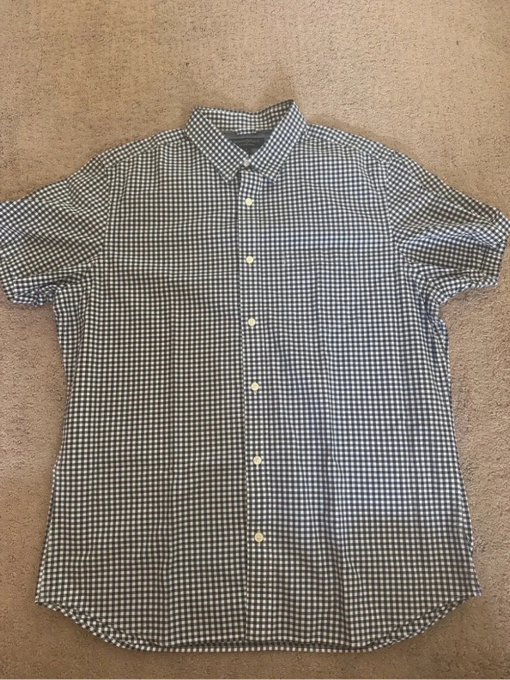 Gingham Short-Sleeve Button-Down Shirt - Navy/White Size L Slim Fit